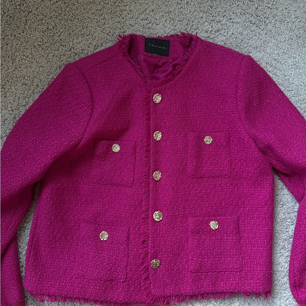 Tahari Pink Blazer with Gold Buttons